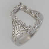 Art Deco Style Sterling Silver Semi Mount Ring Setting Emerald OCT 14x8mm - Syzjewelry